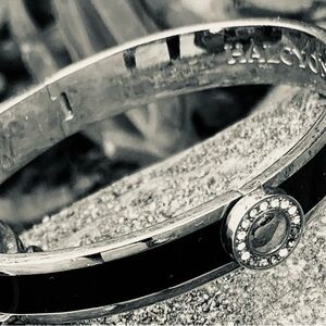 Halcyon Days, Thin Black Enamel & Palladium Hinged Bangle